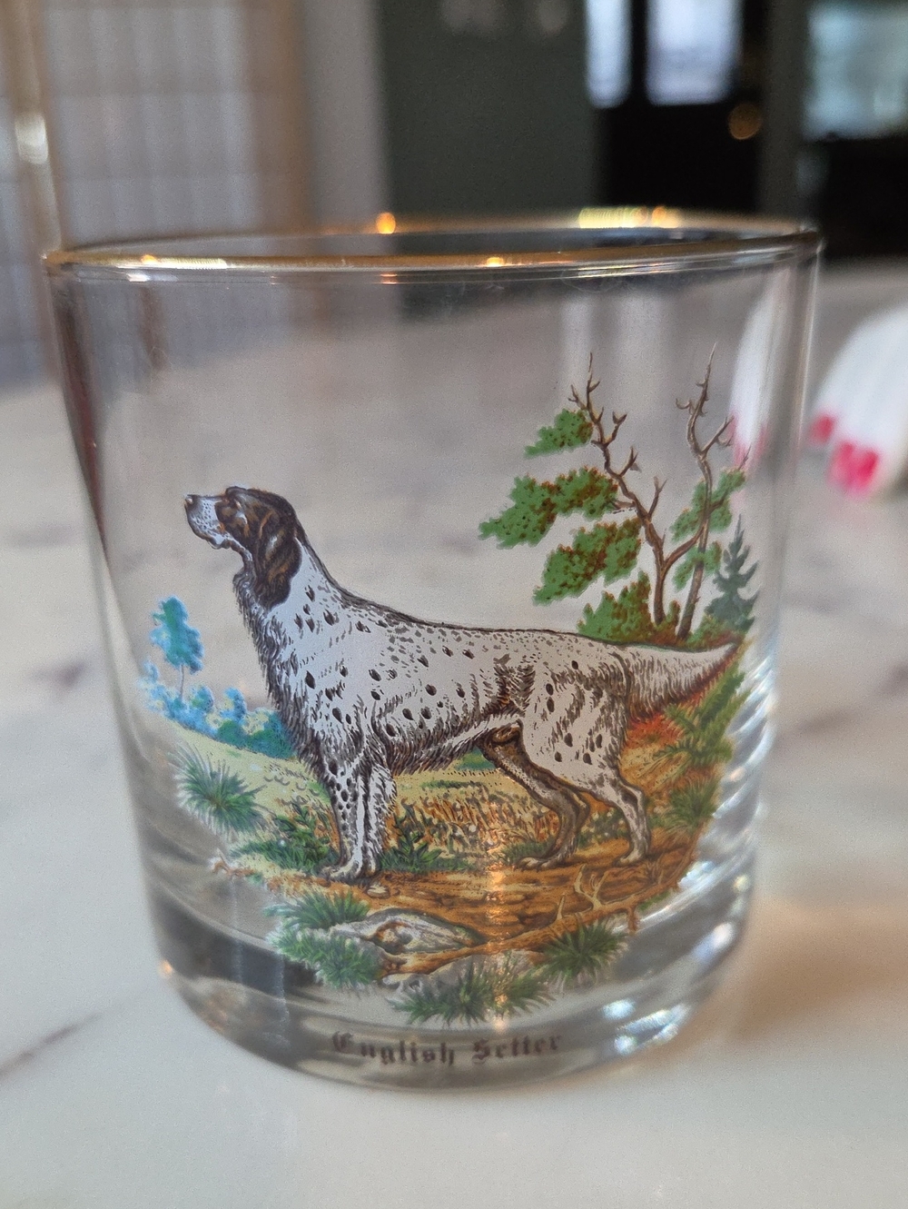 Anchor Hocking Hunting Dogs Gold Rim "On the Rocks" Glasses (2) RARE - Picture 3 of 5
